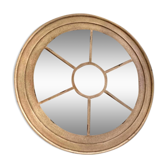 Miroir rond cérusé couleur beige