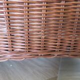 Vintage colonial-style armchair in woven rattan and exotic wood