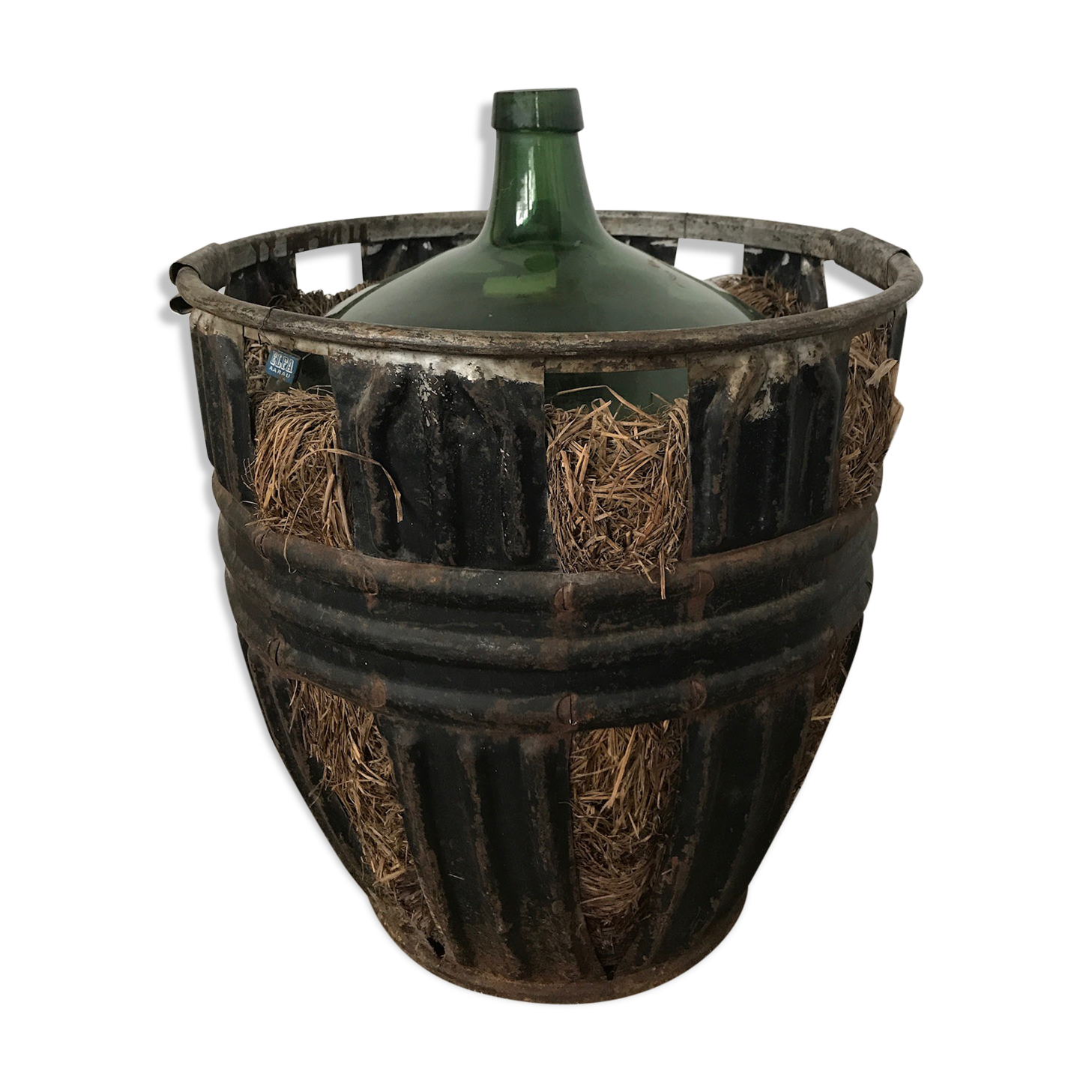 Demijohn of 100 litres with its metal basket