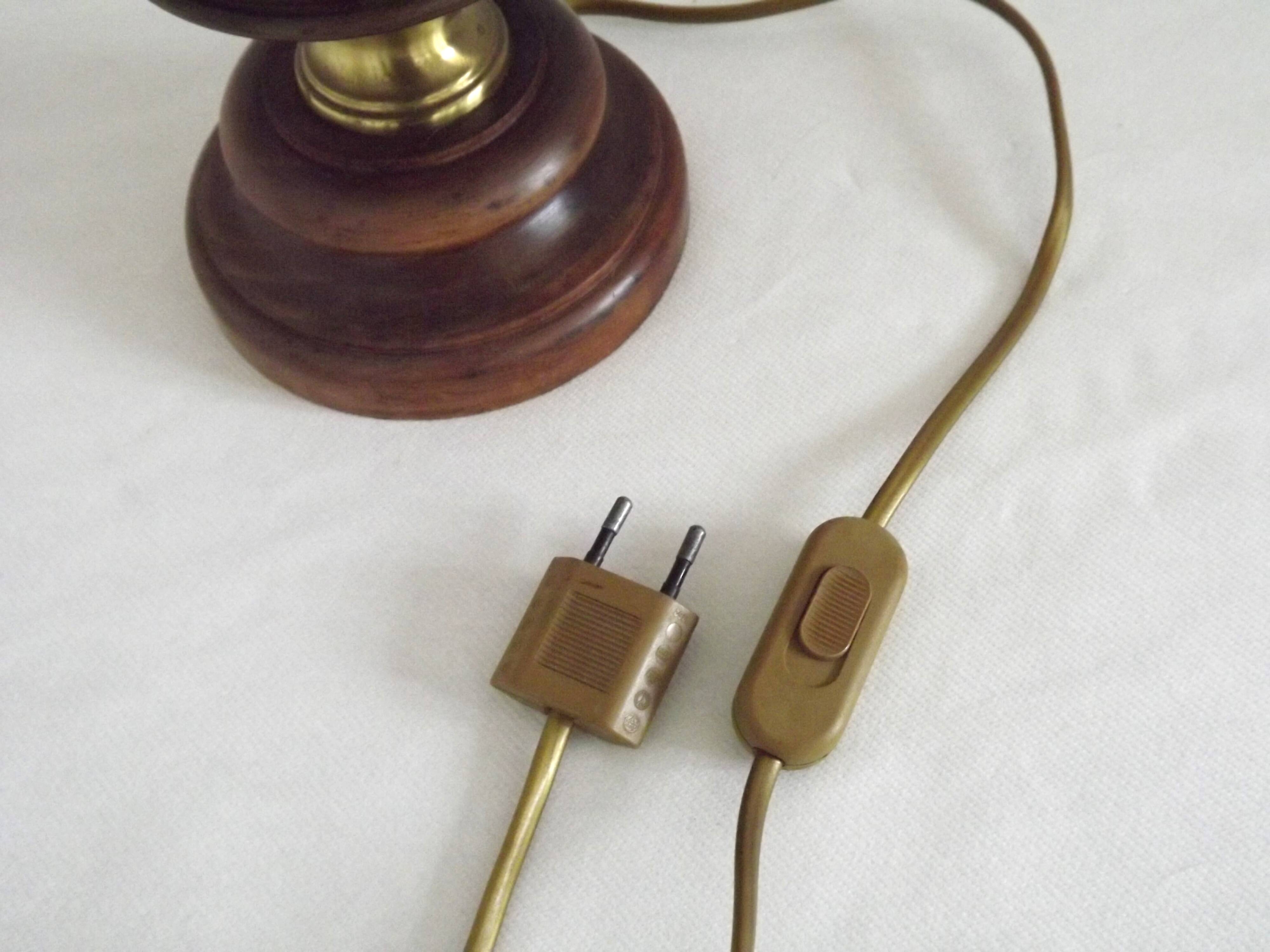 Vintage French Country Style Lamp Turned Wood Base & Hide Skin Shade