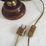 Vintage French Country Style Lamp Turned Wood Base & Hide Skin Shade