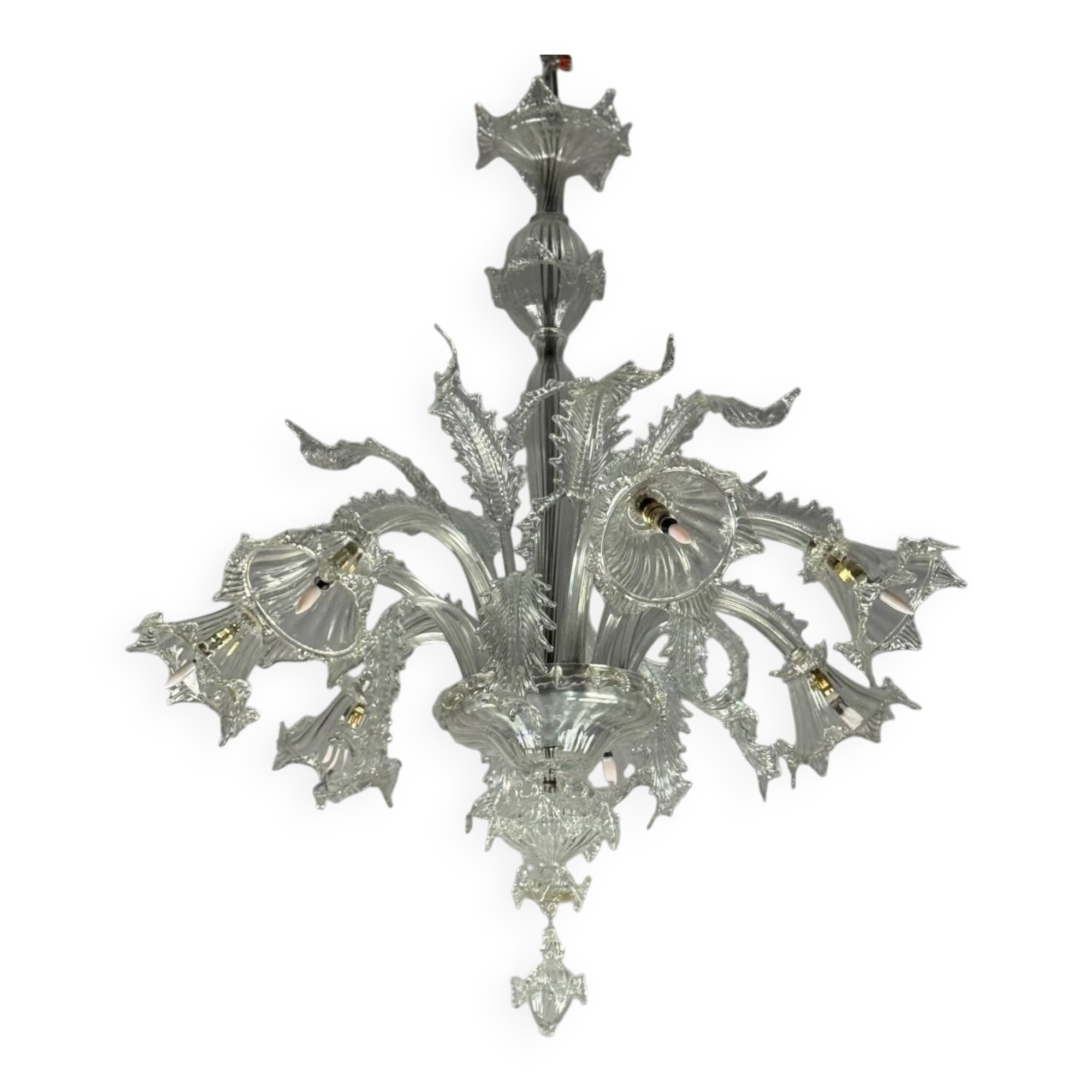 Venetian chandelier in colorless Murano glass, 7 light arms circa 1930