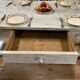 Farmhouse table 6 people white patinated in rectangular solid oak