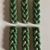 Set of 6 braided knife holders in green glazed earth
