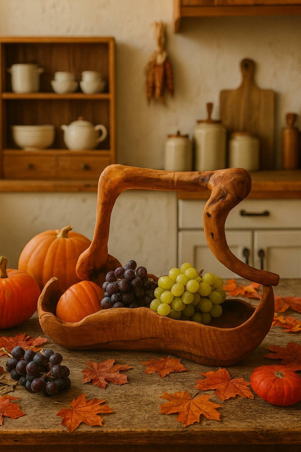 Fruit basket - olive wood - unique piece