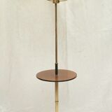 Gilded brass floor lamp with lampshade and wooden tablet around the years 50-60 dimension -H-164-