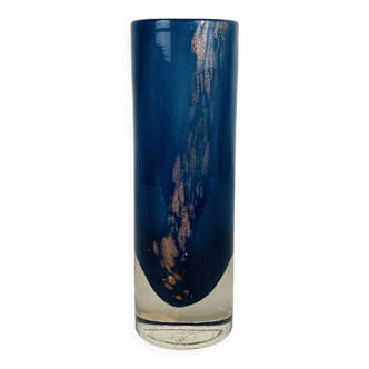 Vase rouleau verre bleu vintage