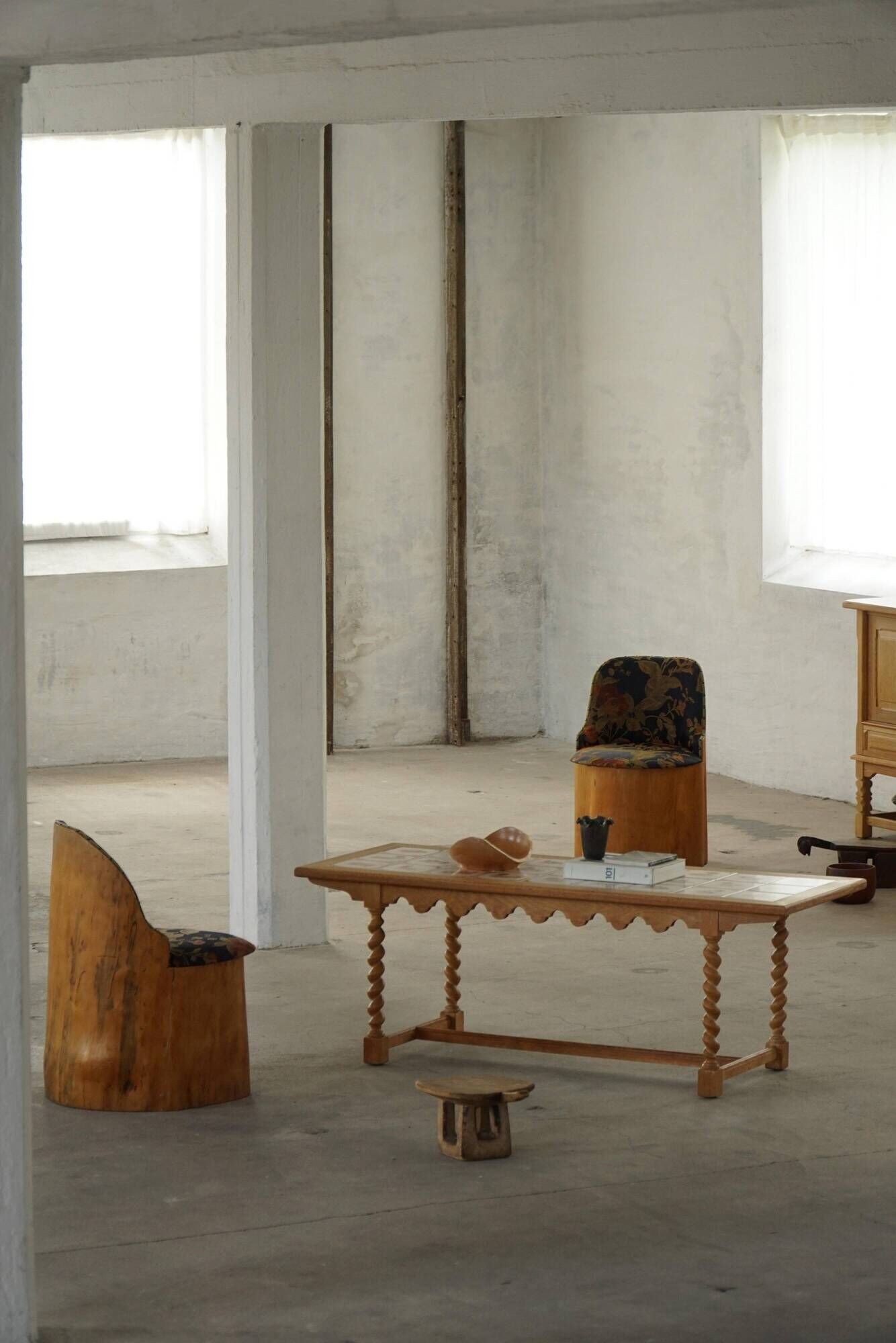 Mid-century modern Danish coffee table in oak with a ceramic top, 1950s.