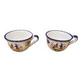 Paire ancienne tasse pornic céramique blanc bleu france vintage #b286