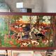 Tableau Peinture Bois Sculpté Scène Chasse Courre Chien Signé 130x70
