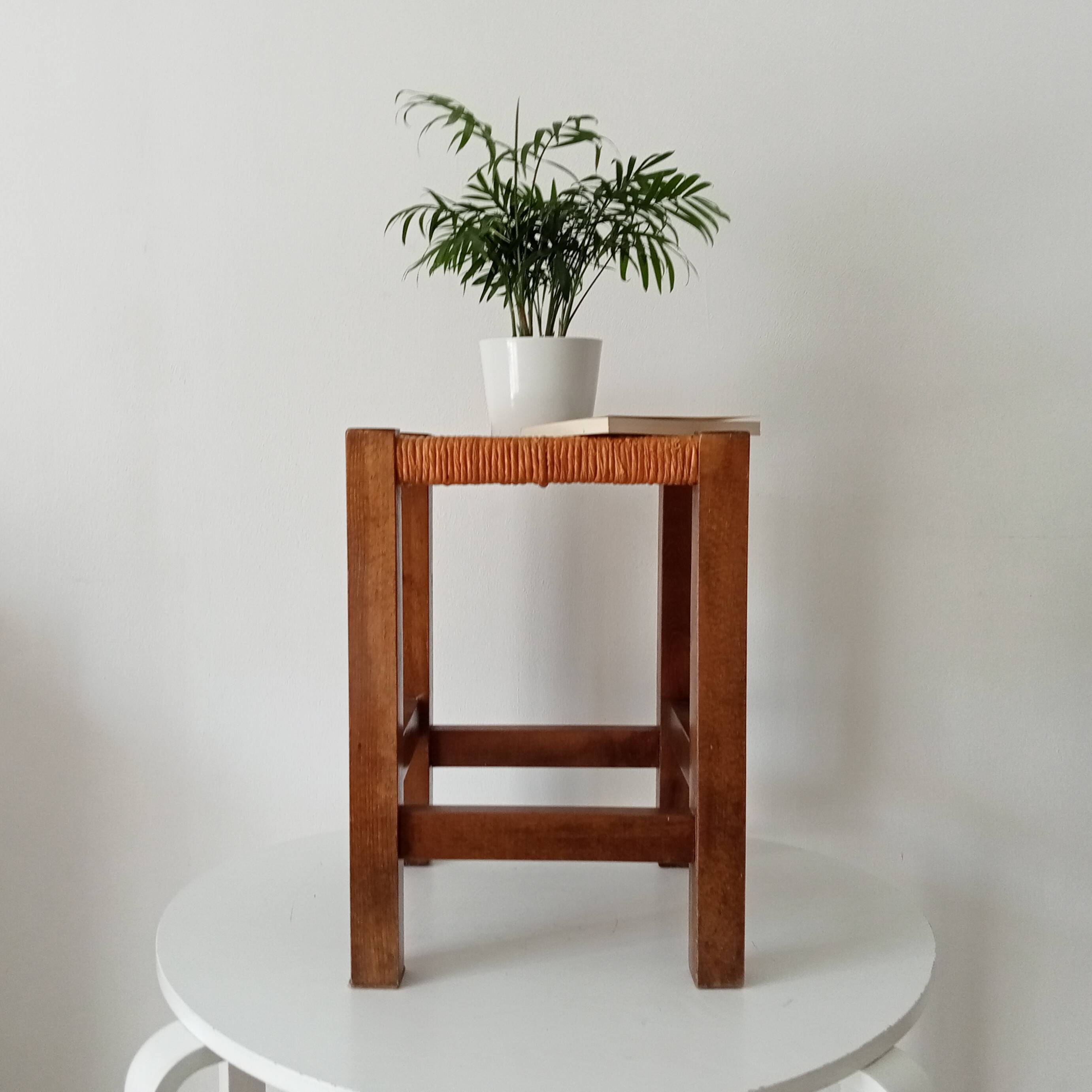 Antique solid oak stool Mountain Chalet