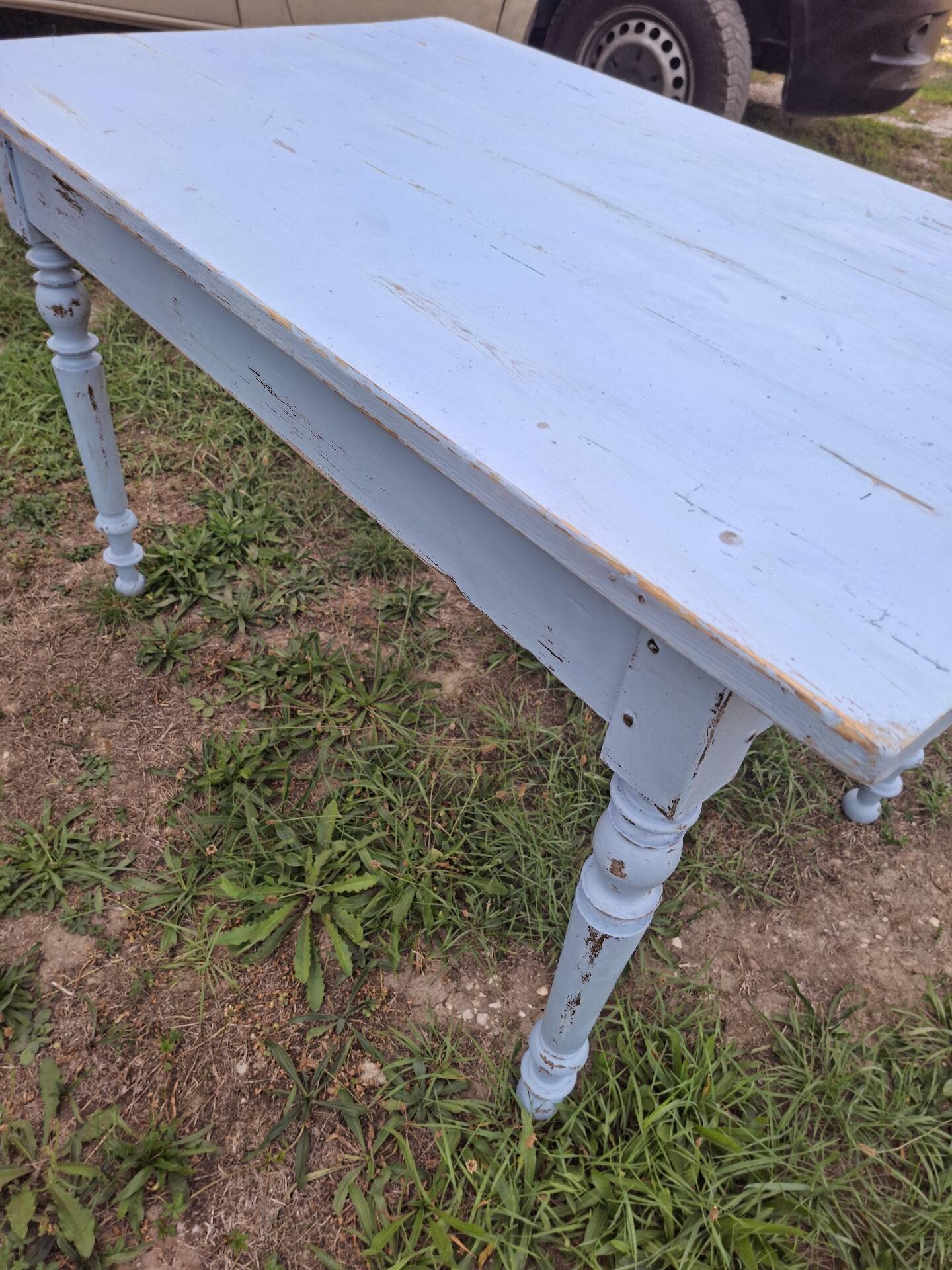Old patinated blue bistro farmhouse table - 1.2m