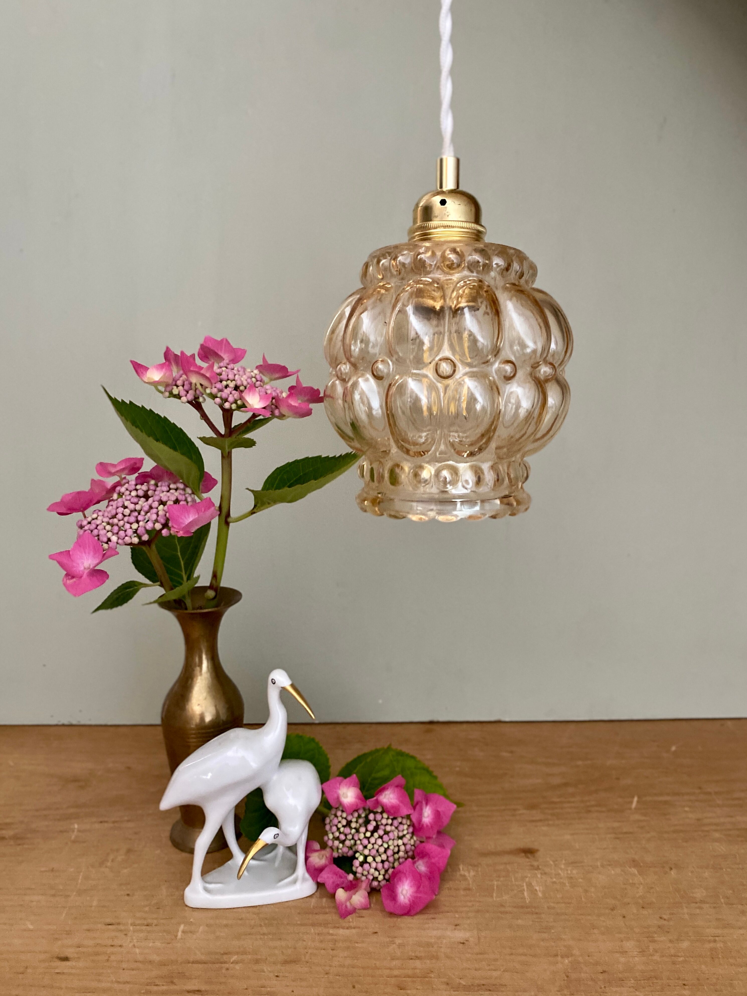 Vintage amber glass globe pendant lamp