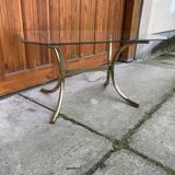 Brass and glass dining table, yellow finish, Hollywood Regency style (1970s)