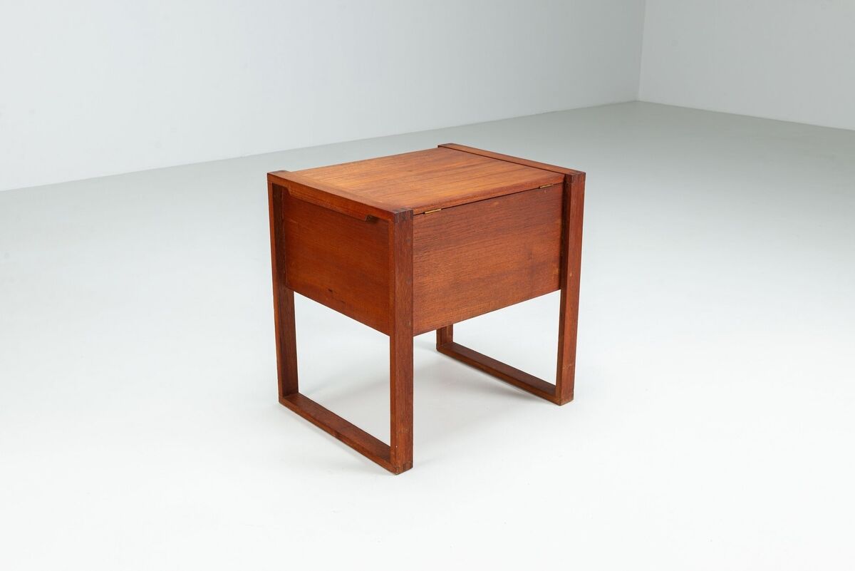 Scandinavian modern storage cabinet in teak with sled base Denmark 1960