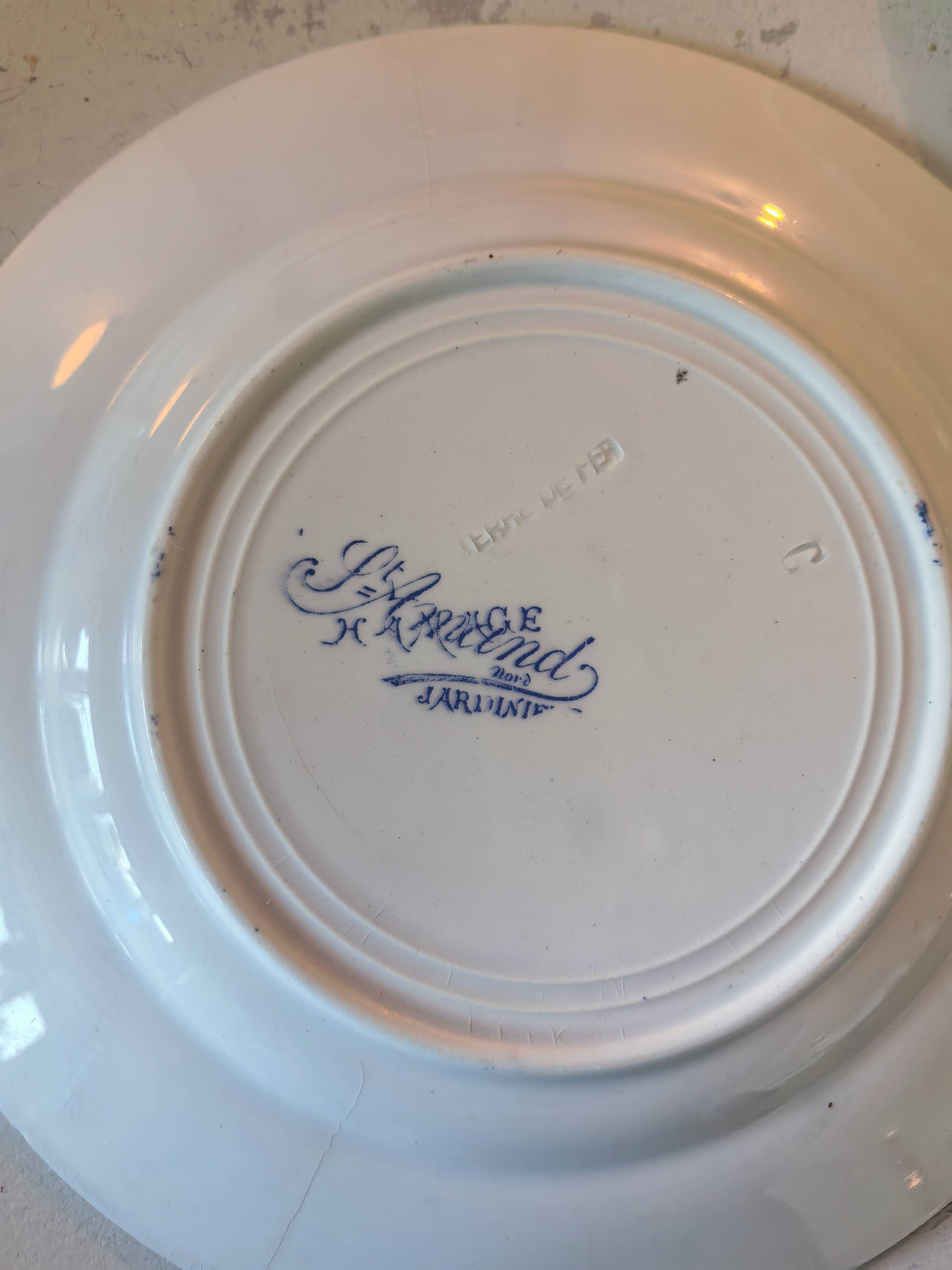 Set of 6 plates Terre de fer St Amand & Hamage, Jardinière blue model.