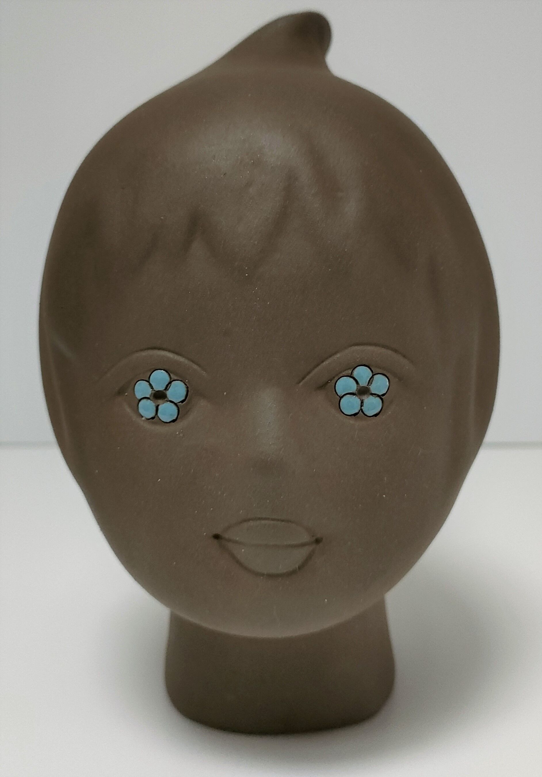 Sculptural ceramic head with blue enamelling Tekt design 60s