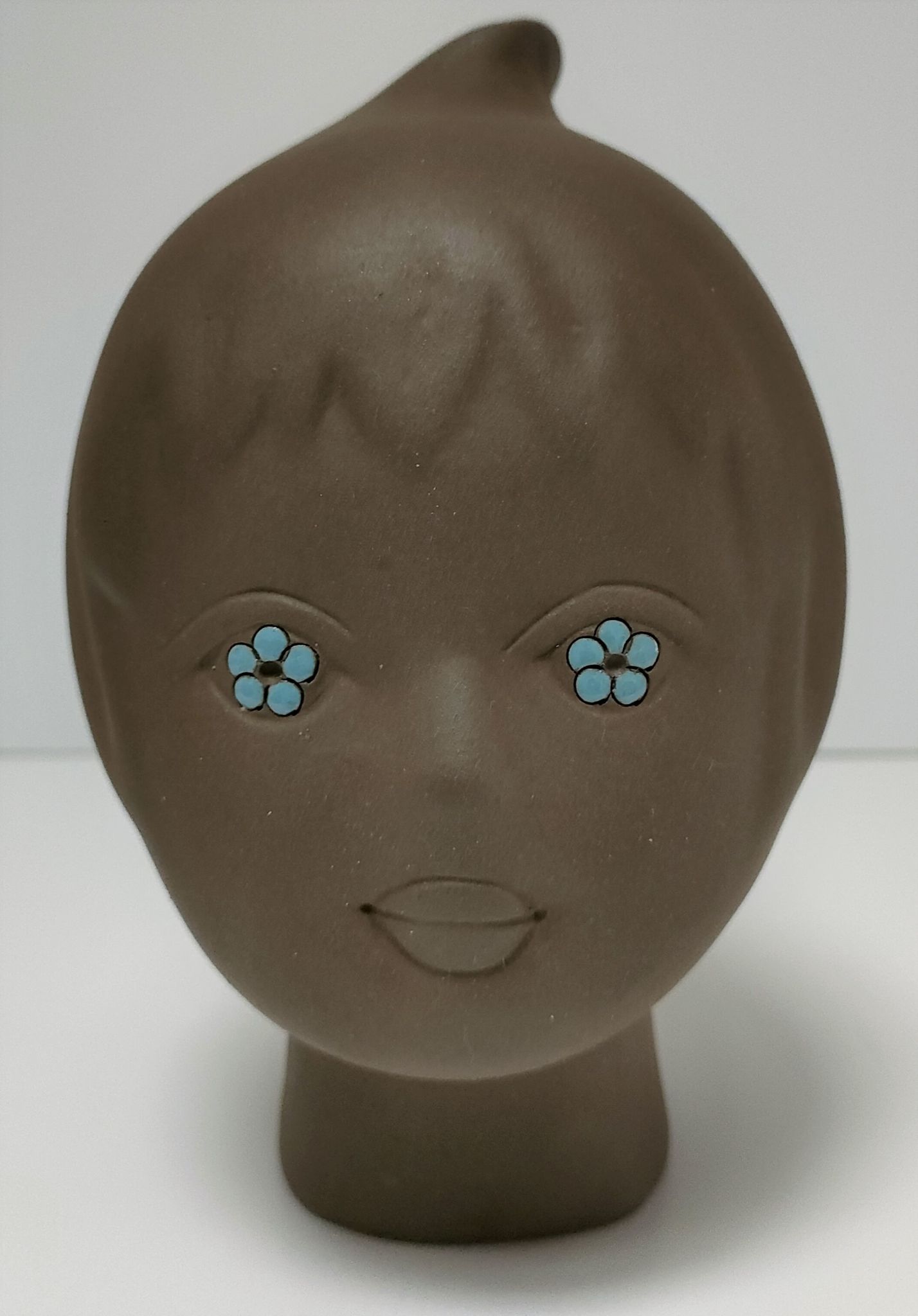 Tête céramique sculpturale à émaillage bleu Tekt design années 60