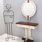 Postmodern Ivory Lacquered Walnut Wall Mirror and Console Table, Italy