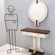 Postmodern Ivory Lacquered Walnut Wall Mirror and Console Table, Italy