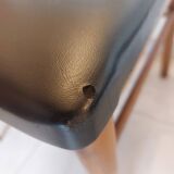 5 Scandinavian style chairs, wood and black faux leather.