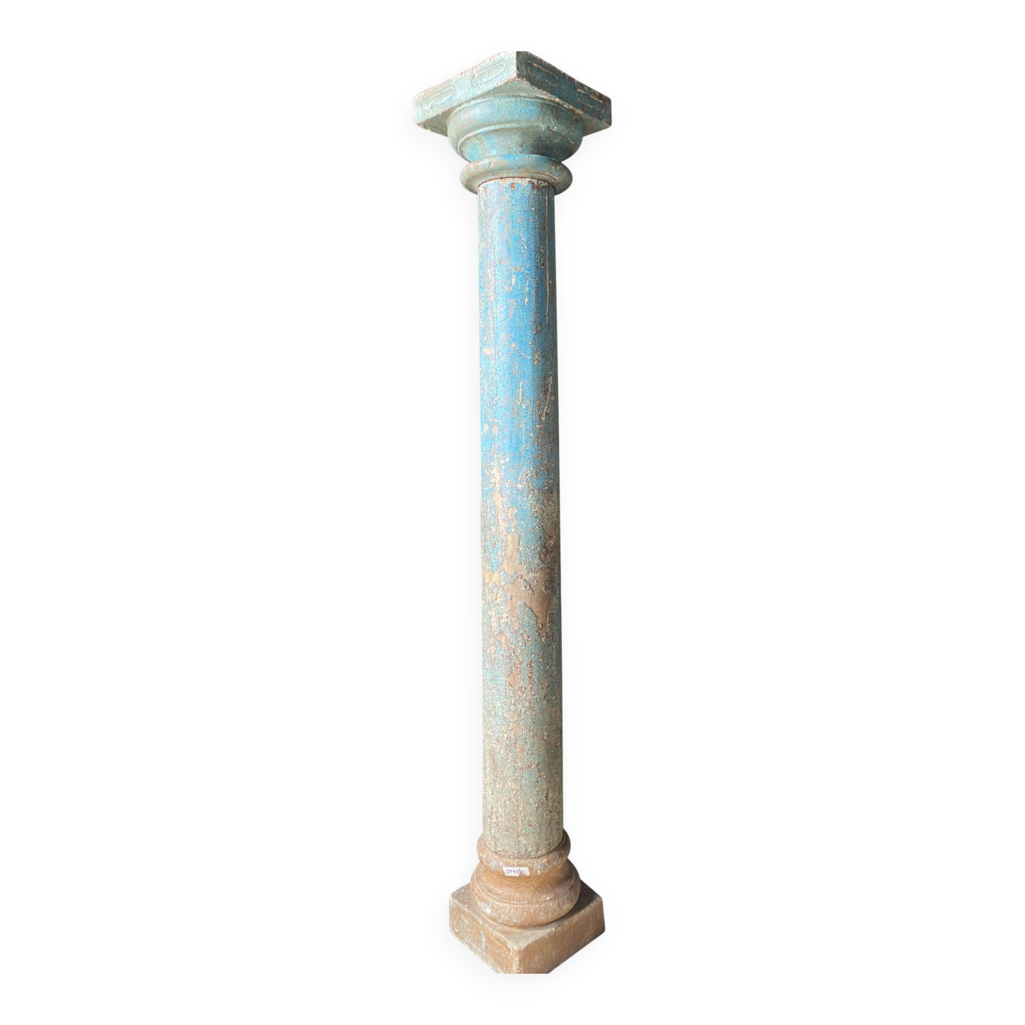 Teak and blue lacquered stone column