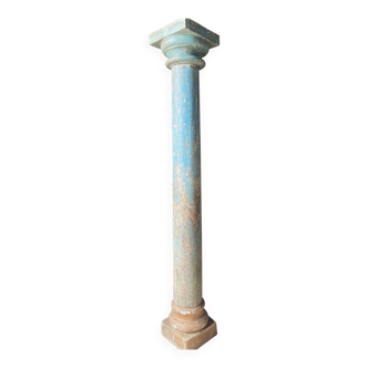 Teak and blue lacquered stone column