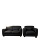 Leather sofa and armchair in black cowhide, brand Steiner.