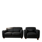 Leather sofa and armchair in black cowhide, brand Steiner.