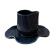 Set of wavy ceramic cup and saucer - petrol blue