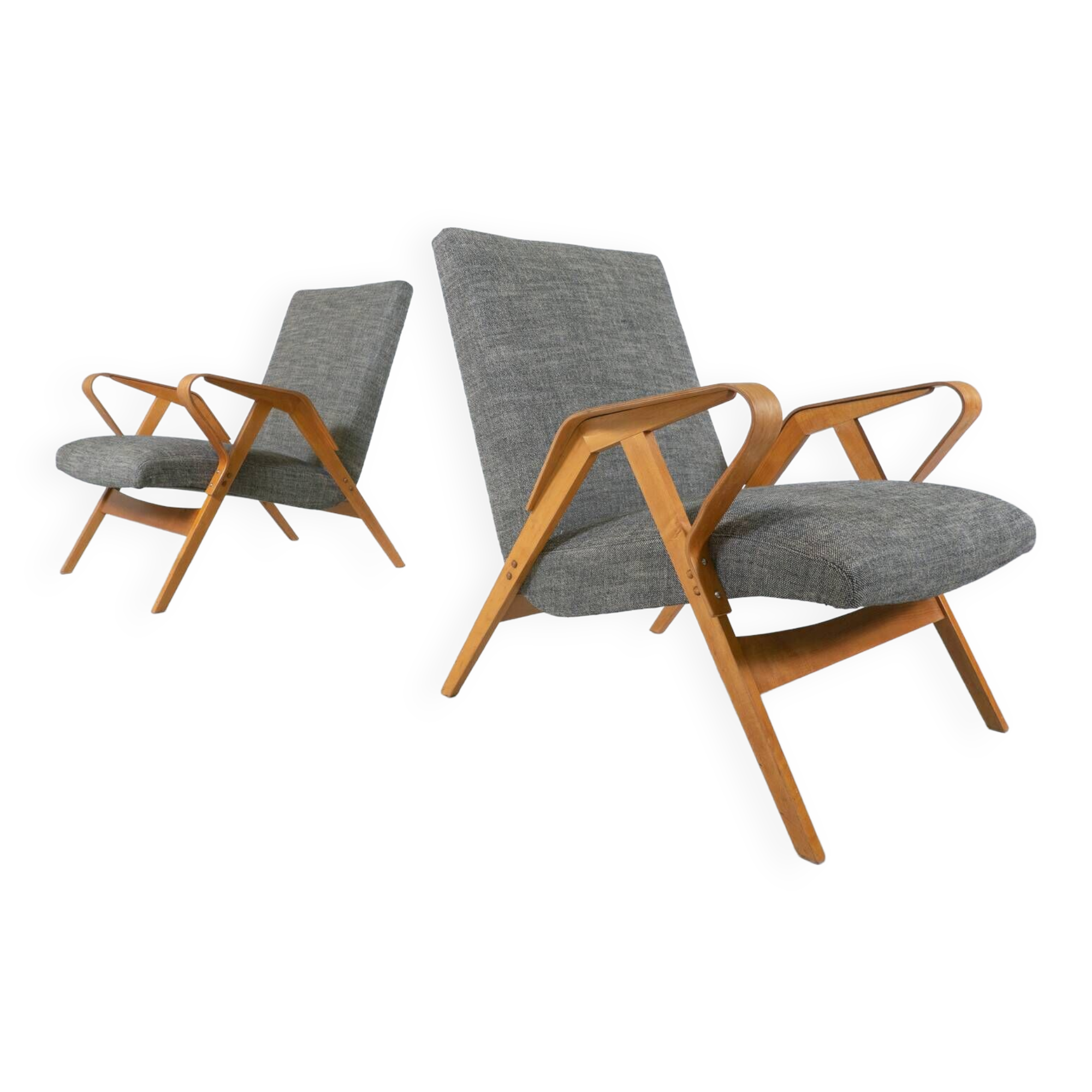 Mid-Century Modern Pair of Armchairs, 1950s, Czech Republic (New Ulphostery)
