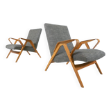 Mid-Century Modern Pair of Armchairs, 1950s, Czech Republic (New Ulphostery)
