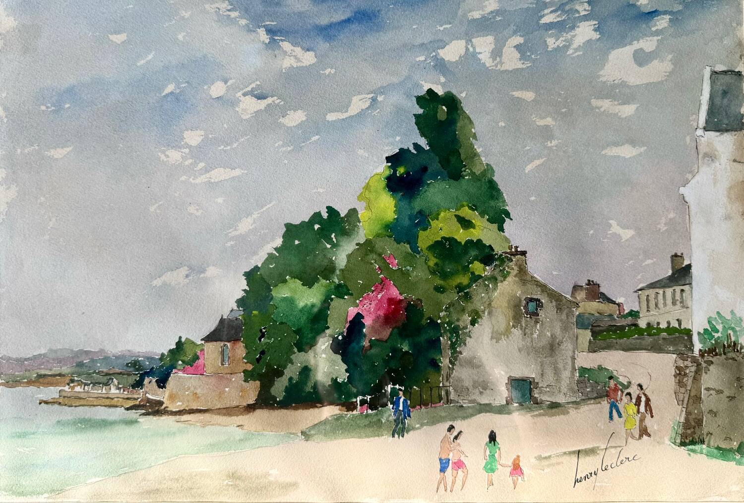Watercolor signed Henry Leclerc, Saint-Guénolé
