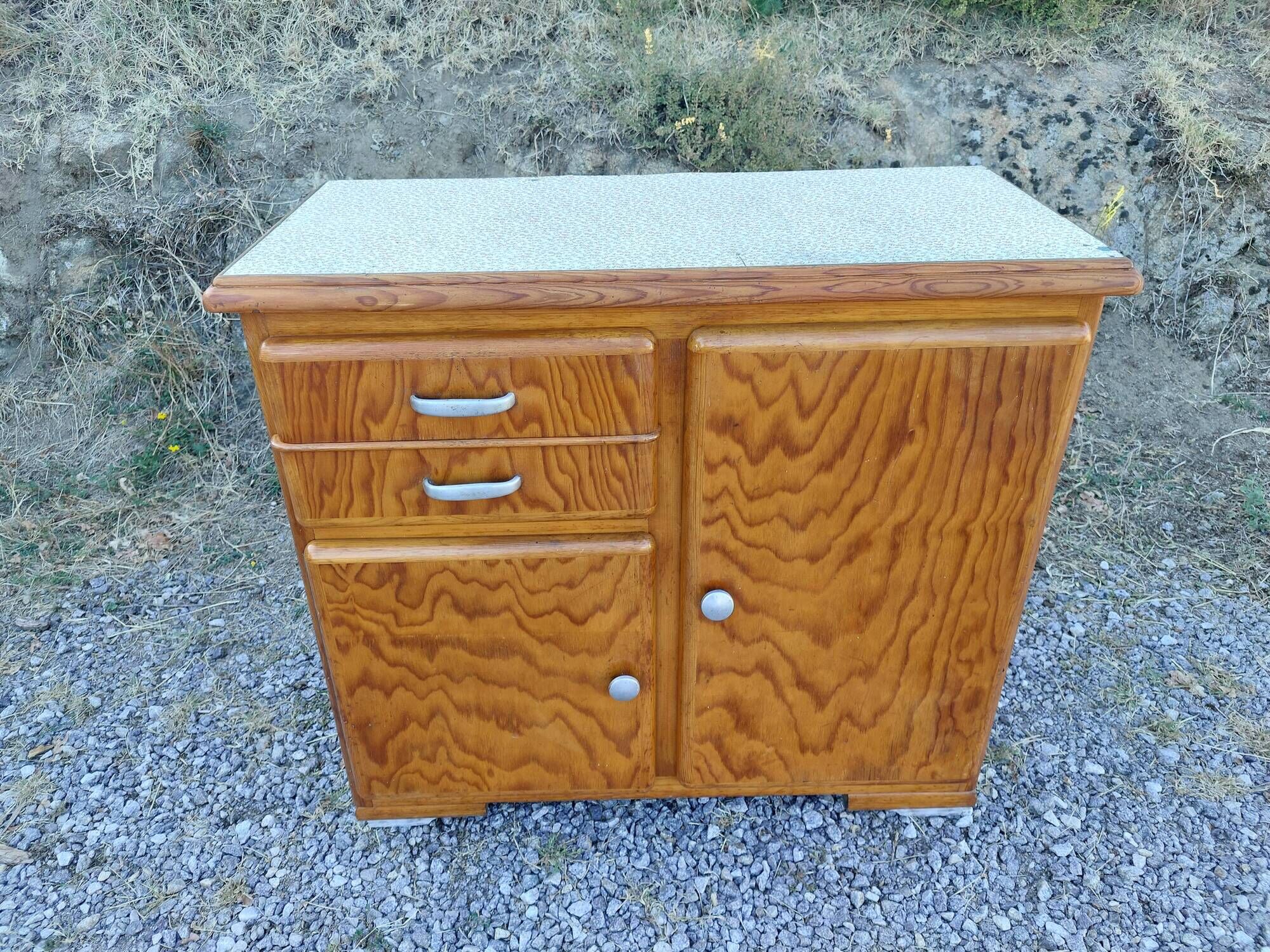 Mado buffet, asymmetrical doors, metal, floral top, vintage