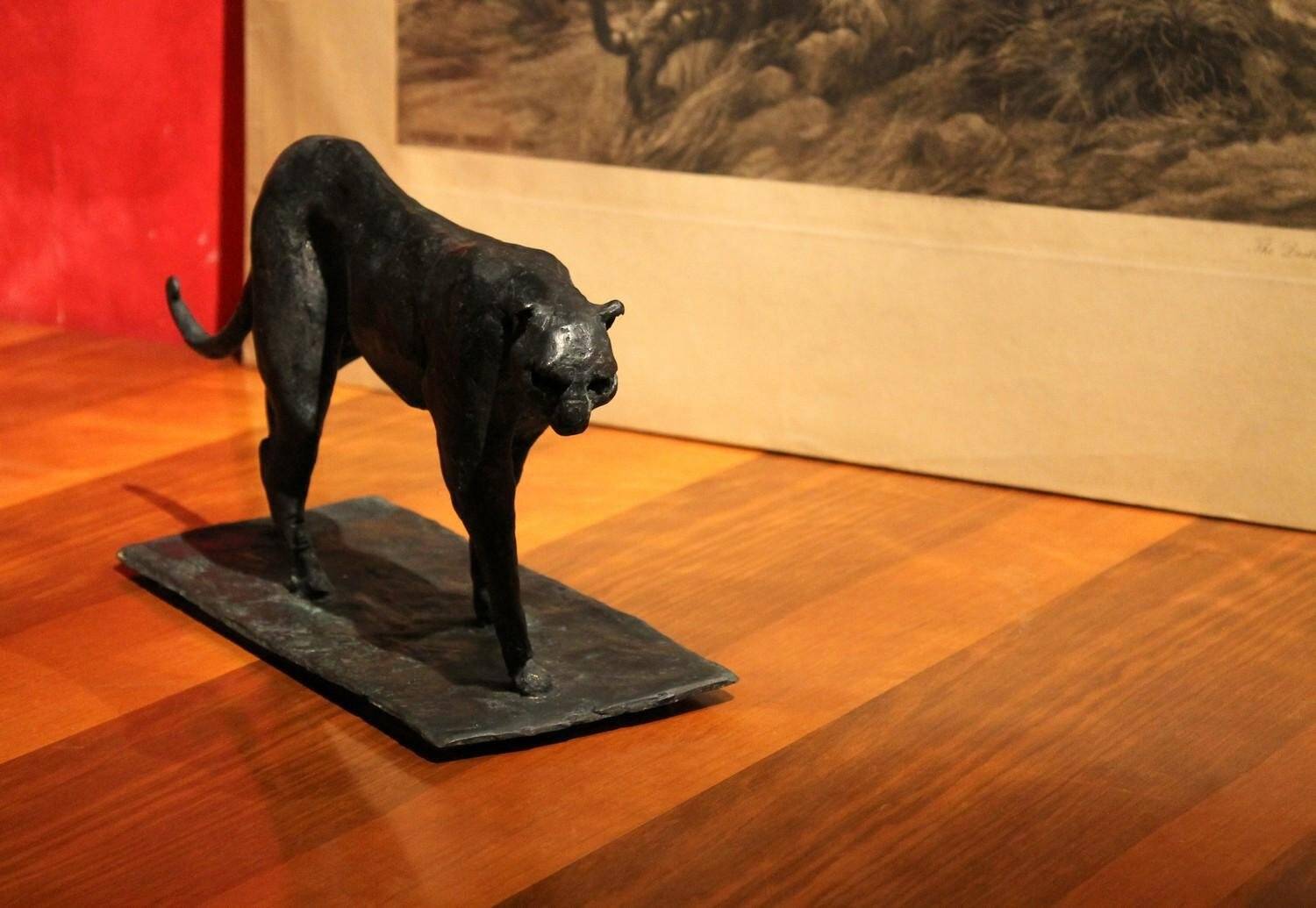 Art Deco Inspired Black Patinated Bronze Leopard Sculpture, 2020