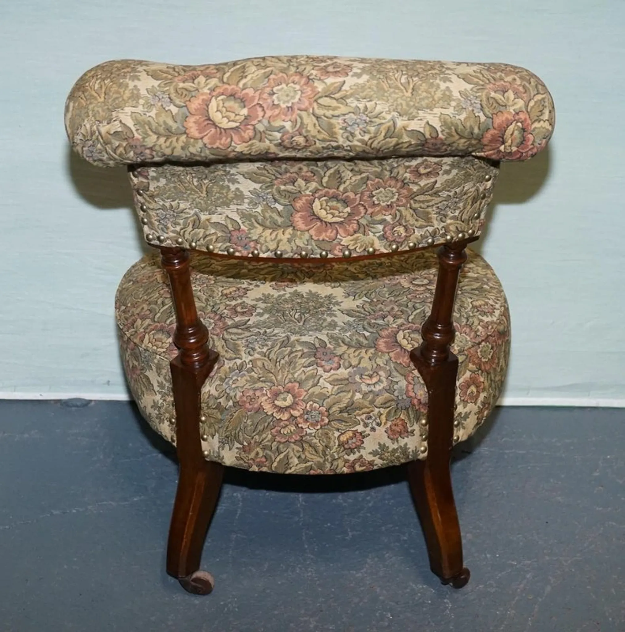 Antique Victorian Nursing Chair in Tapestry with Floral Decoration