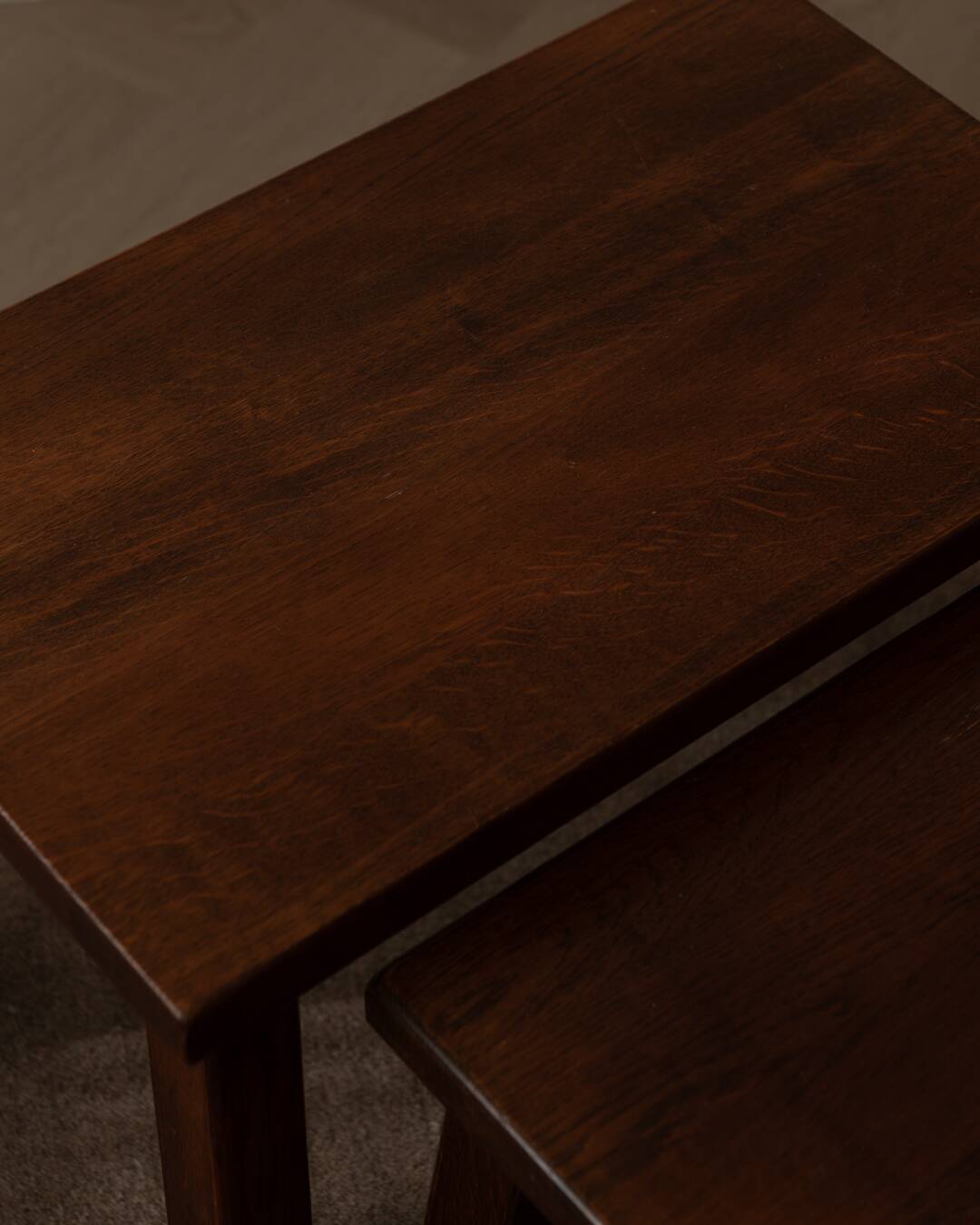 Vintage Brutalist Solid Oak Nesting Tables (Set of 3) – Dutch, 1970s