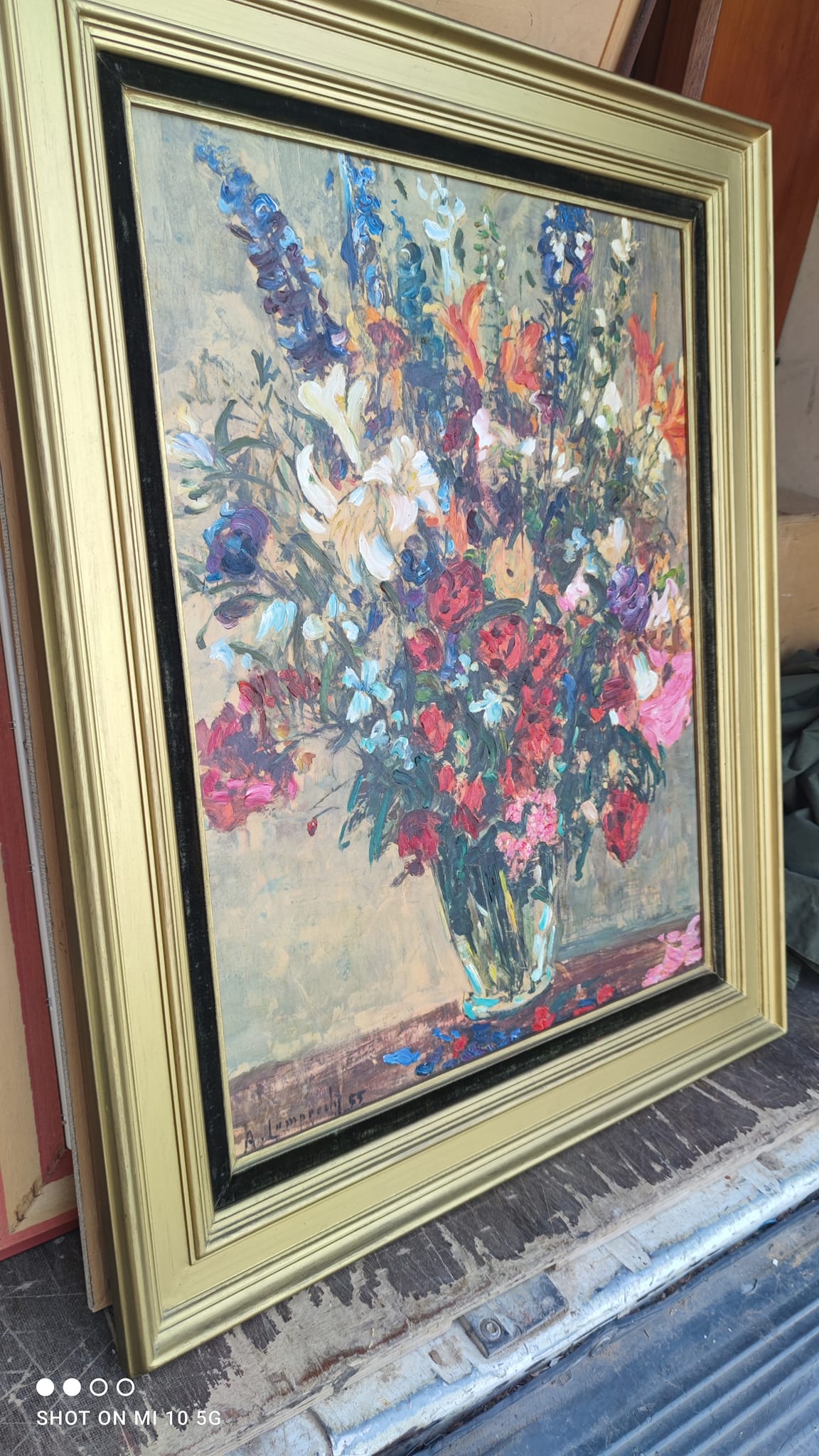 Flower Bouquet Painting by Anton Lamprecht, oil on canvas