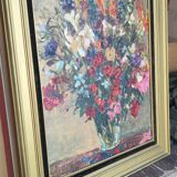 Tableau bouquet de fleurs par Anton Lamprecht huile sur toile