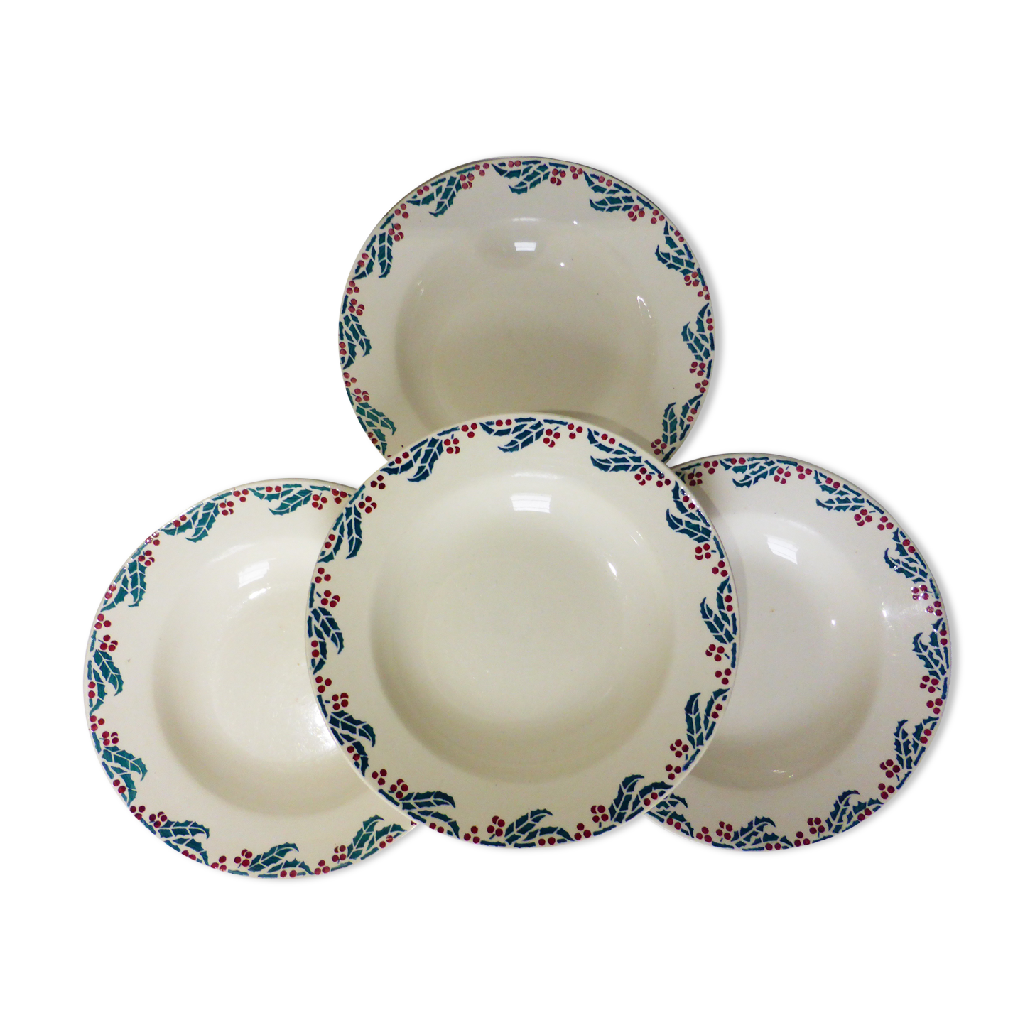 4 hollow plates of Digoin Sarreguemines model Holly 211250