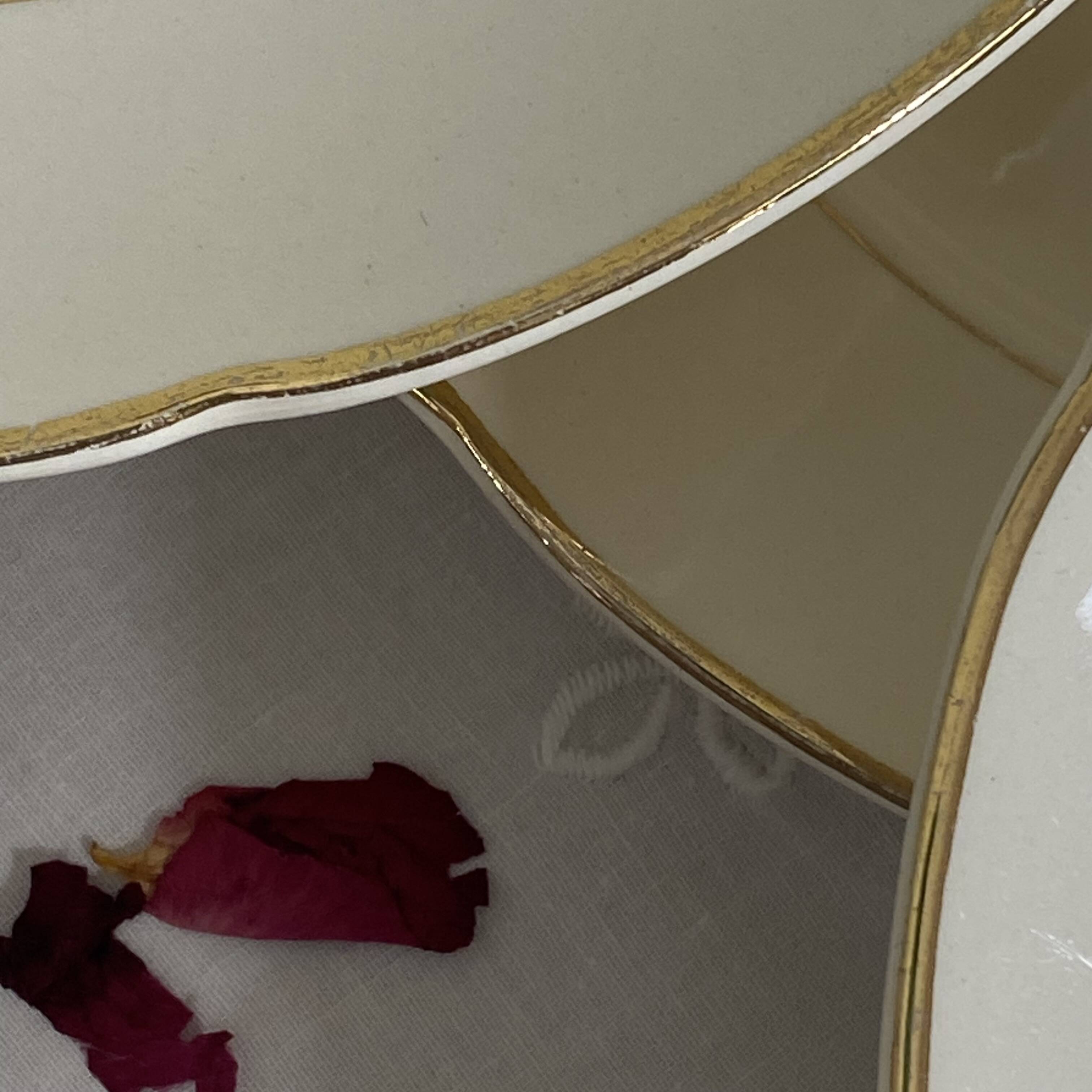 6 antique beige earthenware dinner plates with gold trim by Villeroy and Boch.