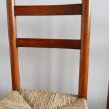 Ensemble de 4 chaises en paille et d'un tabouret