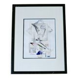 80s painting / framed drawn paper collages