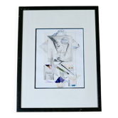 80s painting / framed drawn paper collages