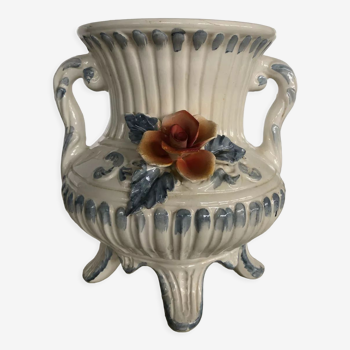 Cache pot ceramique italien motif fleur