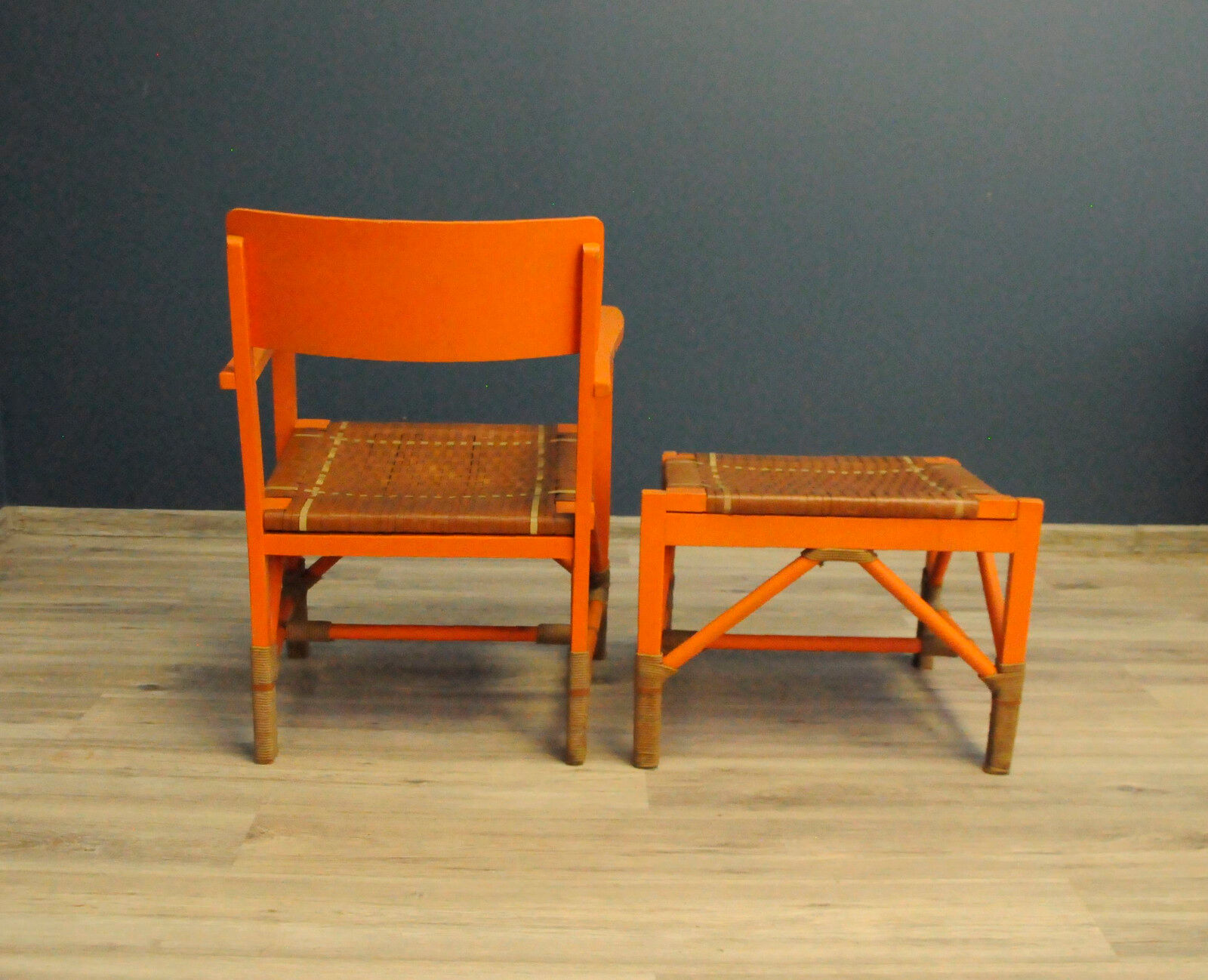 Scandinavian folklore armchair with footrest