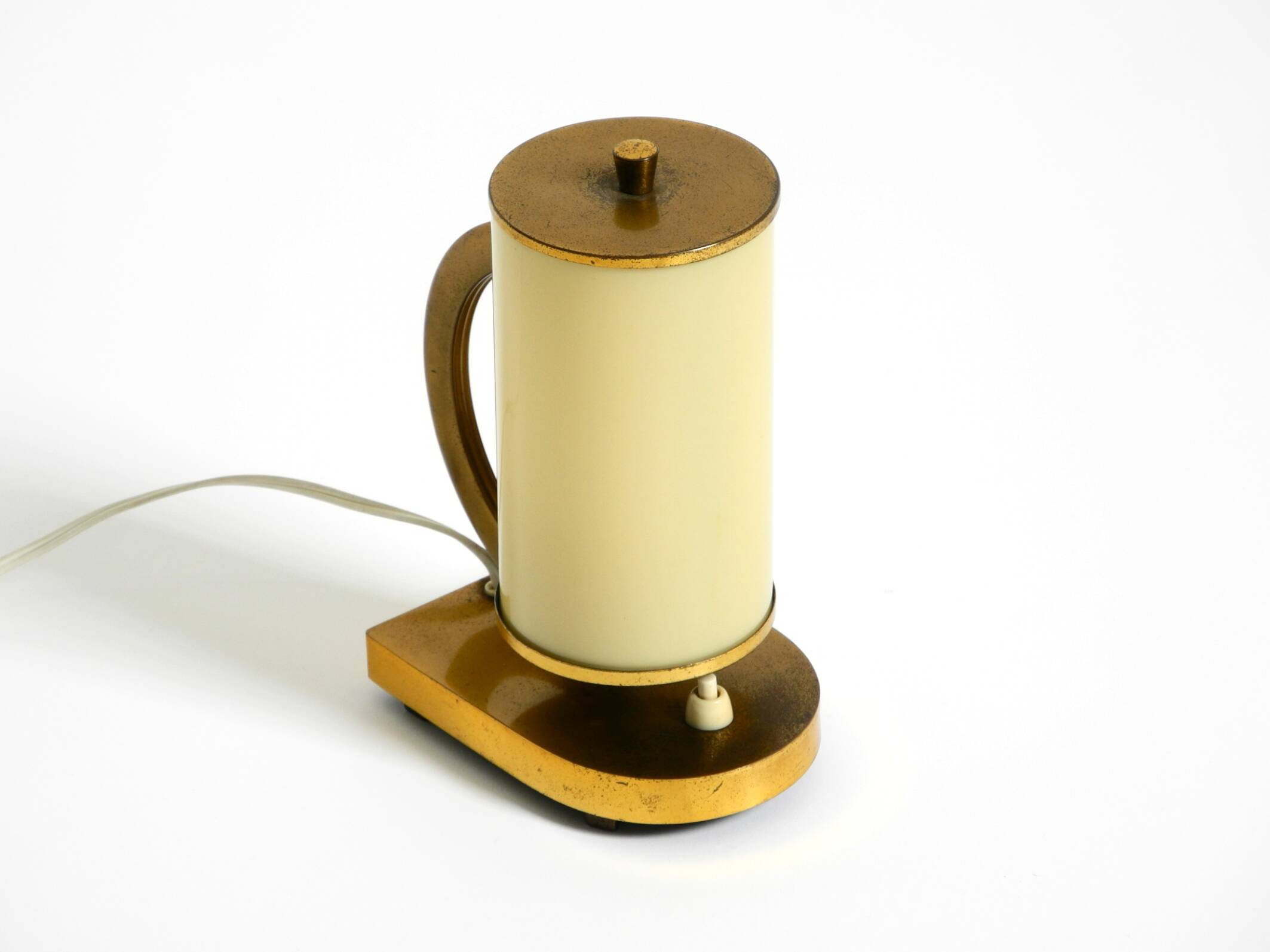 Rare and beautiful 1940s brass table lamp with opal glass shade