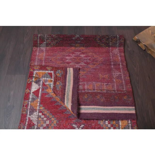 Vintage Turkish Hand-Knotted Wool Cotton Red Runner Rug 83x384