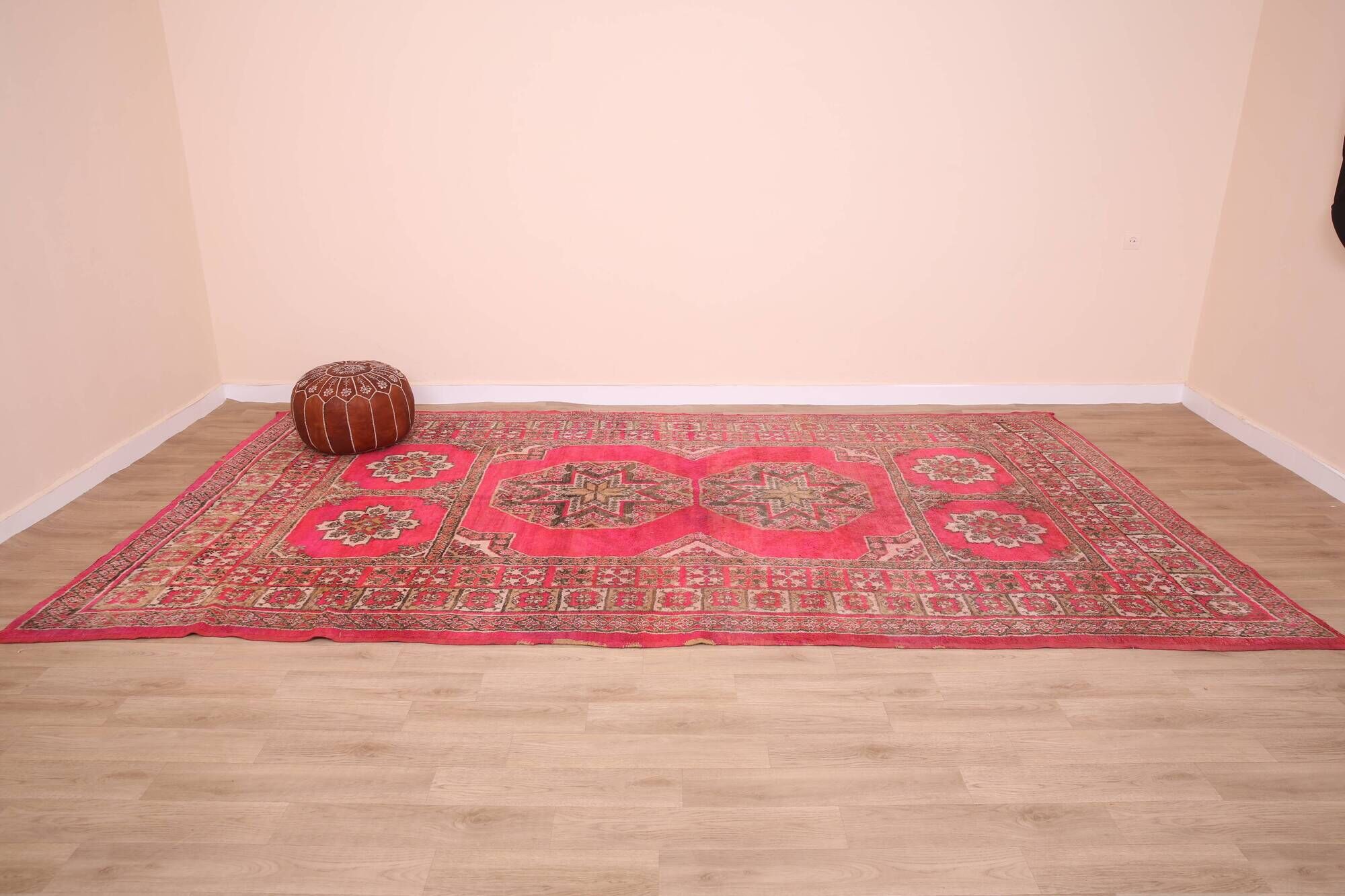 Pink Vintage Moroccan Rug 208 x 384 cm, Berber Wool Rug Handmade, Boho Rug