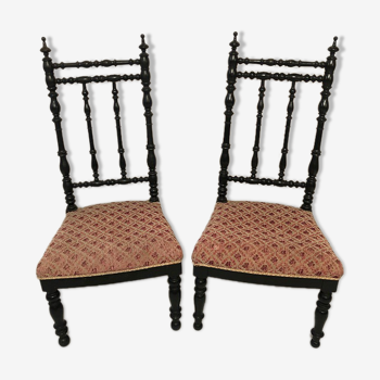 Pair of Napoleon III low chairs, wood turned and blackened